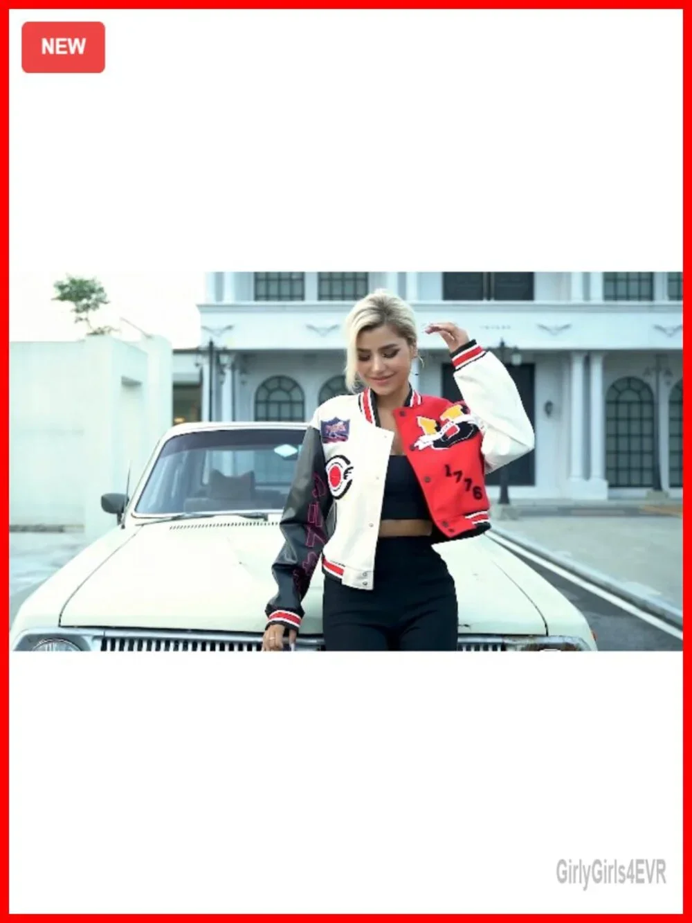 Women's Cropped Varsity Jacket Y2K Streetwear Bomber Letter Print Button Closure